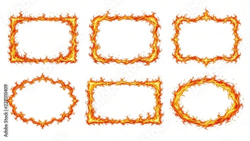 Collection of Fire Flame Frames and Borders Isolated on White Background