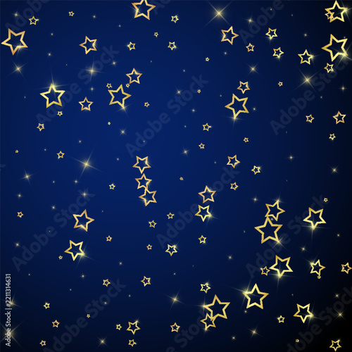 Starry night fairy tale background. Cute sparkling twinkles, christmas spirit in the air. Festive stars vector illustration on dark blue background.