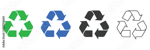 Recycling Symbol Collection in Green, Blue, Black and Outline Styles