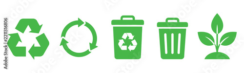 Eco Recycling and Waste Management Green Icon Collection