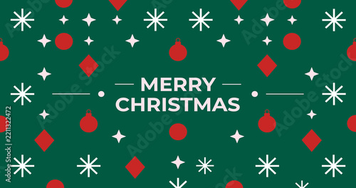 Merry Christmas Pattern Banner with Red Baubles