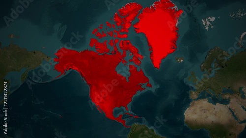 North America map graphic animation highlighted in bright red color video