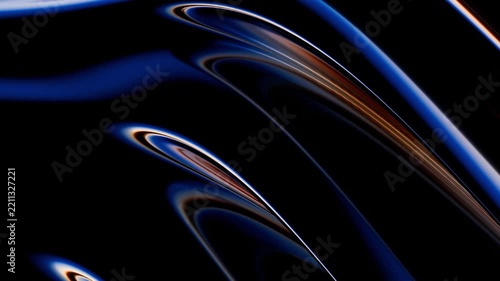 Abstract dark liquid waves with glowing blue and orange reflections