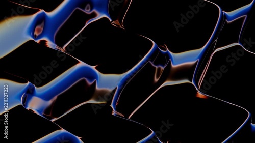 Glossy metallic dark blue blocks melting and warping smoothly