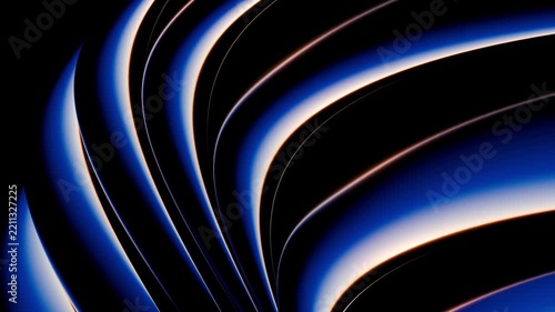 Hypnotic, layered blue and dark curves fanning outward across the fram