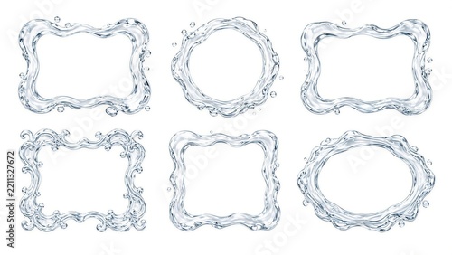 Collection of Blank Water Frames and Splash Borders Isolated on White Background