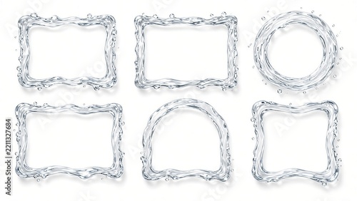 Collection of Blank Water Frames and Splash Borders Isolated on White Background