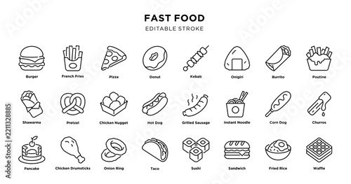 Fast food editable outline icon set