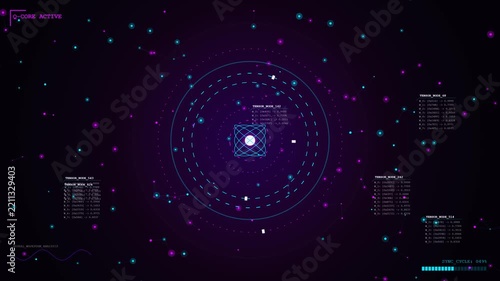 Seamless loop of a futuristic quantum artificial intelligence core, featuring neural network nodes, glowing data connections, and advanced floating HUD elements.