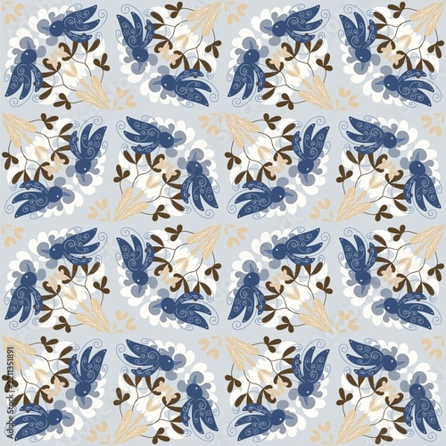 seamless pattern with flowers and hird, herritage pattern