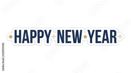 Simple Happy New Year Text with Gold Stars Sticker