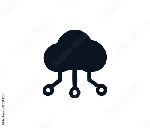Black cloud icon with digital circuit connections
