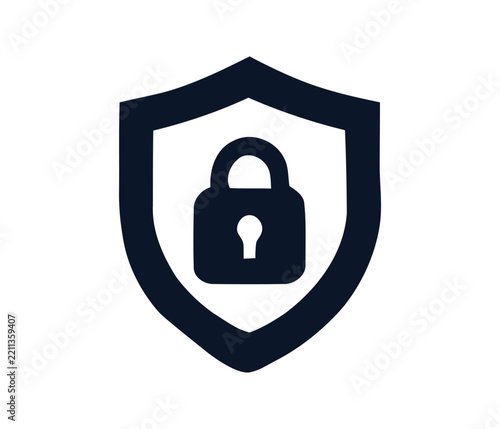 Black shield icon with a padlock symbol inside