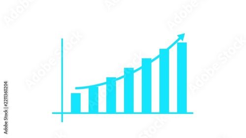 Cyan Bar Graph with Upward Trending Arrow Growing on White Background, Animated Financial Growth Infographic