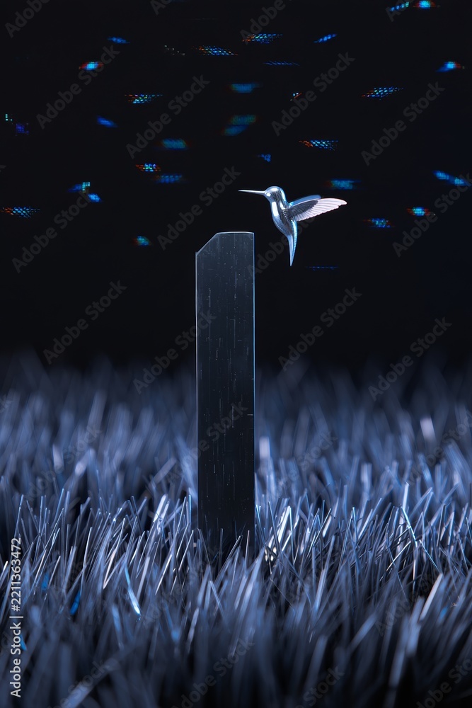 Fototapeta premium Futuristic Hummingbird in Digital Landscape