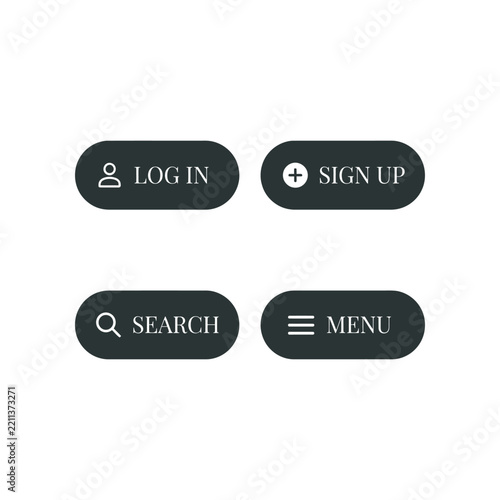 Website Navigation Bar Buttons Log In Sign Up Search Menu Line Art Set