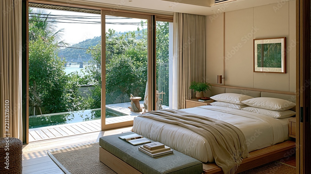 Fototapeta premium Luxury Tropical Bedroom with Private Pool and Ocean View Oasis