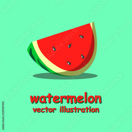 Fresh watermelon slice with black seeds on mint green background