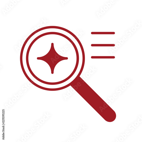 Red Magnifying Glass Icon with Sparkle Symbol