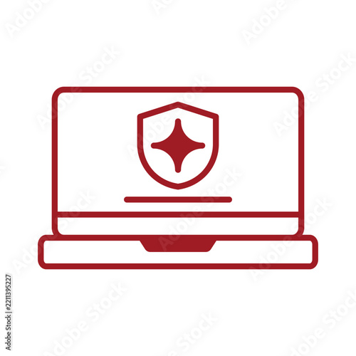 Laptop security icon showing shield protection symbol