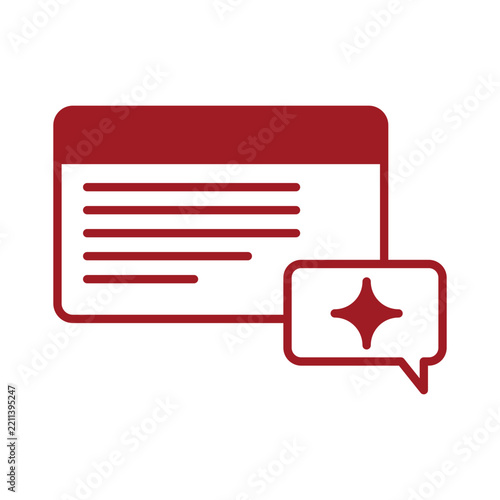 Website line icon with chat speech bubble and sparkle vector