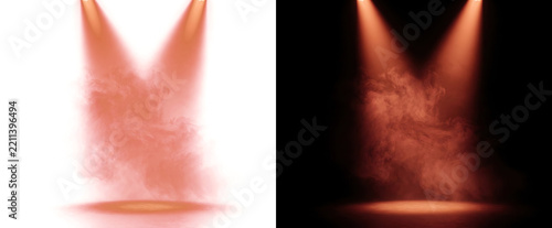 Dual stage spotlight with orange beams meeting in smoke available in PNG, Transparent and Black Background Versions for designs