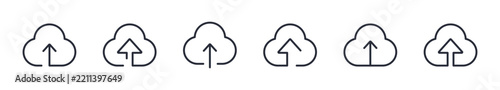 Cloud upload icon in line art style. vector data upload signs set