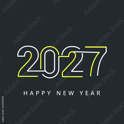 Modern 2027 year number typography with happy new year text on dark background