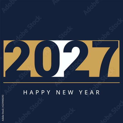 Modern 2027 numbers with happy new year text against a deep blue background for celebration concepts