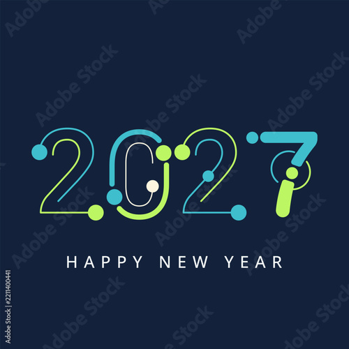 Modern 2027 year numbers with connected dots and lines on a dark background celebrating new beginnings
