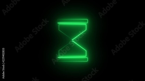 Neon animation of an hourglass icon on a black background. Perfect for motion graphics, apps, time management, and tech presentations concept.