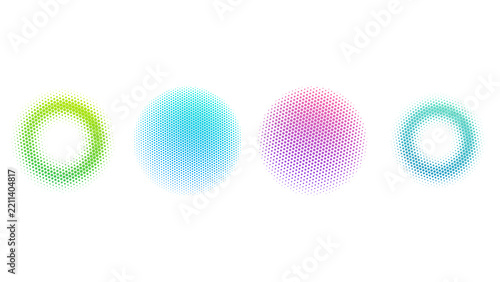 Colorful halftone dot circles featuring vibrant gradient vector elements