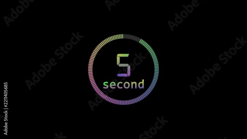 Stylish 60 seconds animation lights colors and circle animation countdown timer on black bg. Circle shaped smooth animated indicator. Gradient 60 second on black background