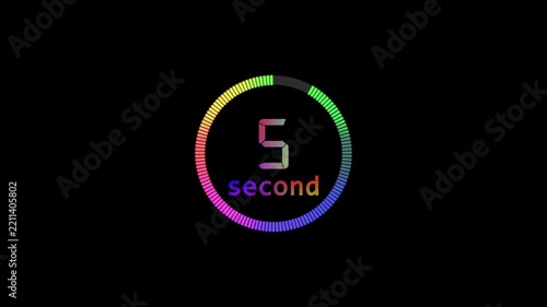 Stylish 60 seconds animation lights colors and circle animation countdown timer on black bg. Circle shaped smooth animated indicator. Gradient 60 second on black background