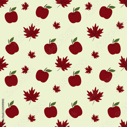 seamless pattern with apples and autumn leaves