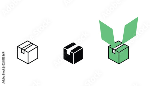 Package Box Icons Set – Shipping, Delivery and Open Box Vector Illustration