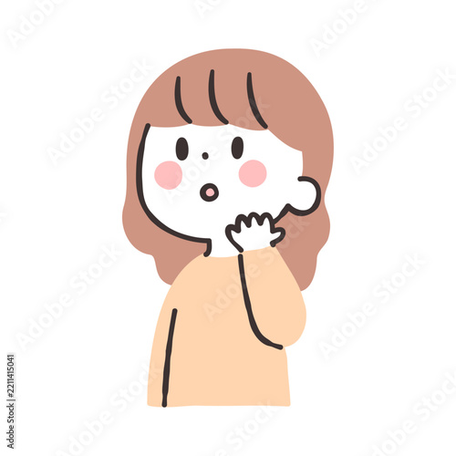 あごに手を添えて考える女性のイラスト
