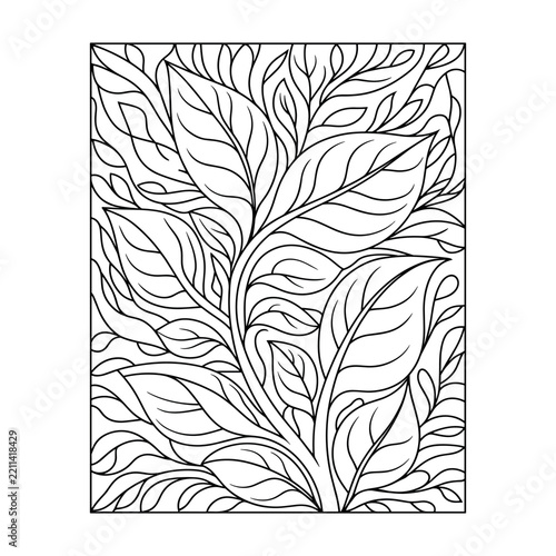 Intricate floral ornament with swirling leaves and branches black and white