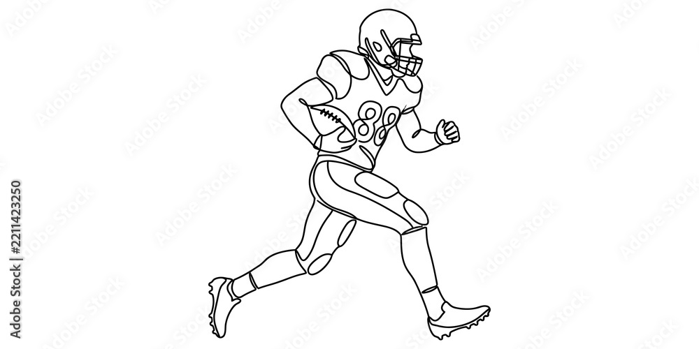 Fototapeta premium American football player running with ball black outline graphic for sports design.