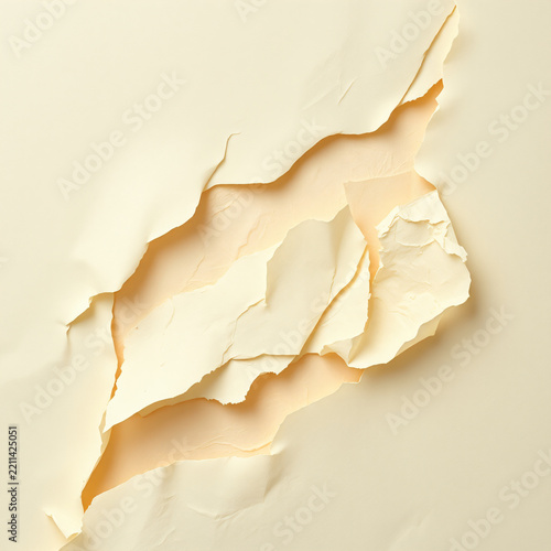 modern wabi-sabi paper composition torn layered unbleached mulberry paper with visible raw fibers soft diffused top light