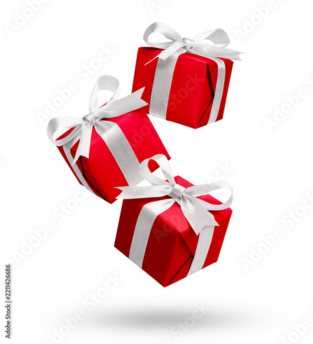Christmas gift boxes flying on white or transparent background