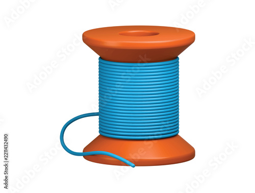 Blue sewing thread spool for stitching tailoring and textile crafts icon 3d render illustration isolated 