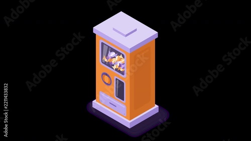 3D isometric Halloween candy vending machine animation isolated on transparent background with alpha channel for motion graphics and video editing compositing