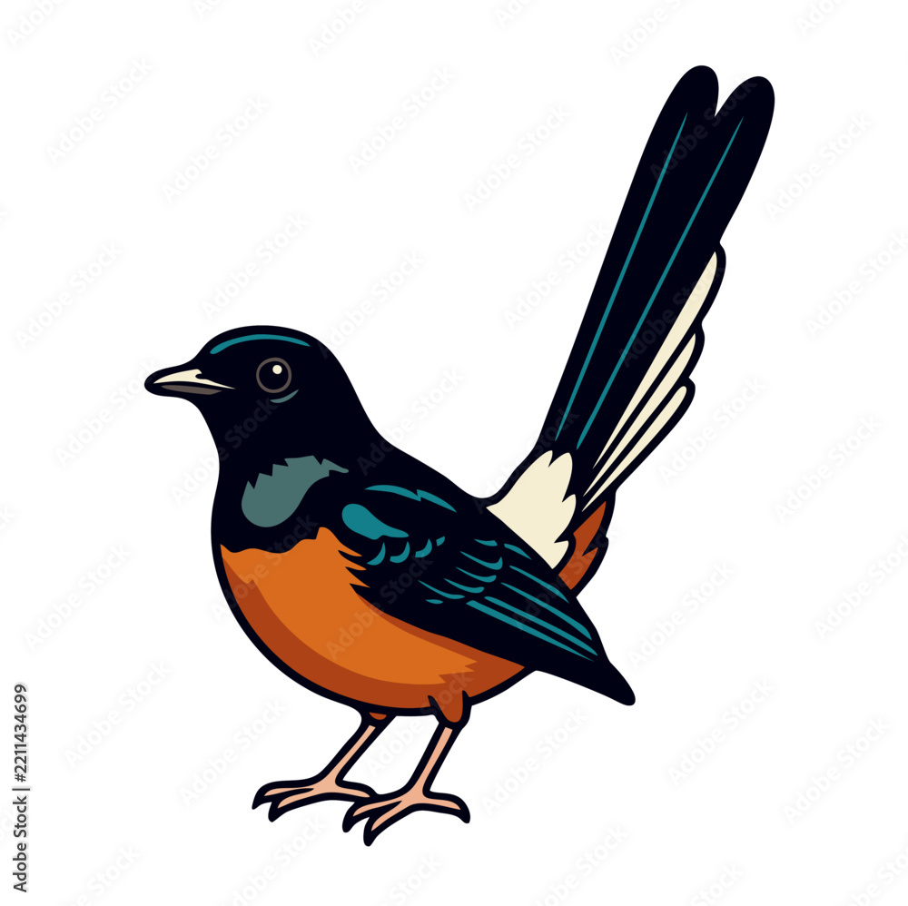 Obraz premium Colorful long-tailed bird sticker illustration murai batu
