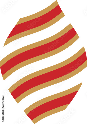 Christmas egg shape made of red and gold decorative ribbon stripes