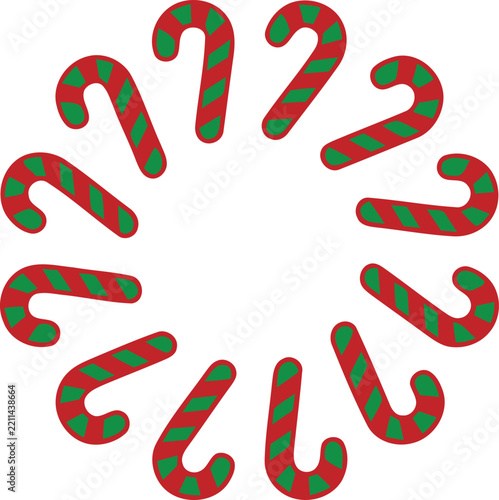 Christmas candy cane circular frame isolated on a white background