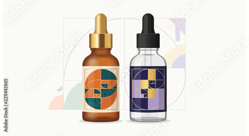 Luxury Cosmetic Dropper Bottle Mockup with Golden Ratio Geometric Label Design