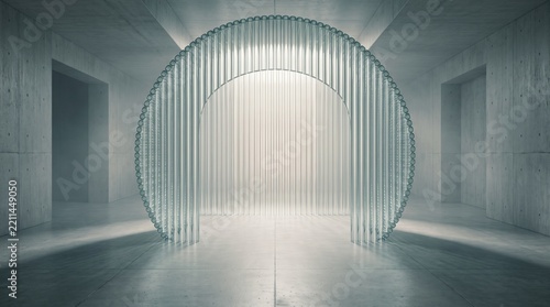 Minimalist Concrete Room with Illuminated Glass Archway 3D Render
