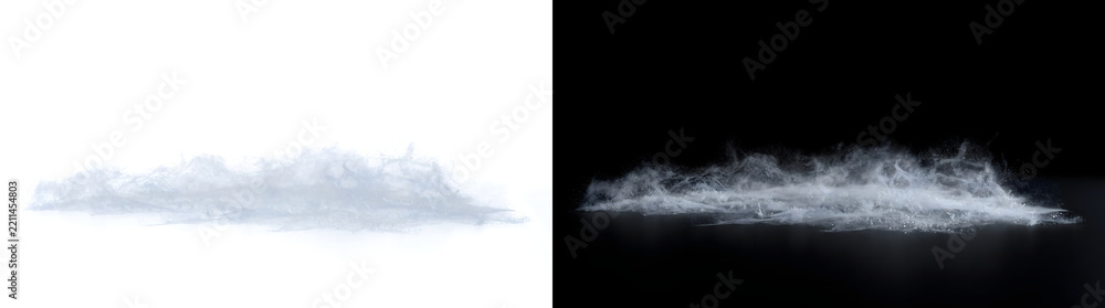 Naklejka premium Frost drifting low over the ground with fine snow powder for winter designs in PNG, Transparent and Black Background Versions