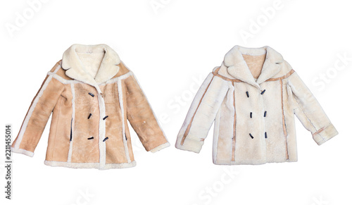 Men's sheepskin coat on a white background.